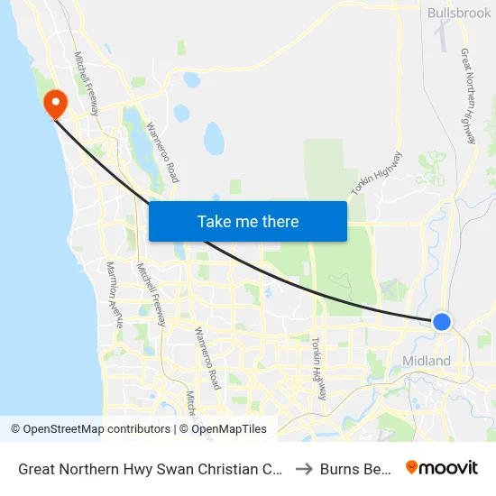 Great Northern Hwy Swan Christian College to Burns Beach map