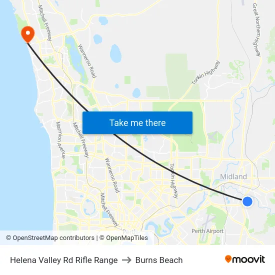 Helena Valley Rd Rifle Range to Burns Beach map