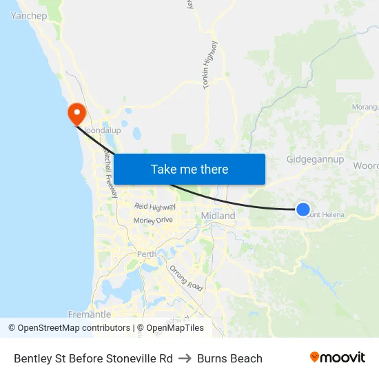 Bentley St Before Stoneville Rd to Burns Beach map