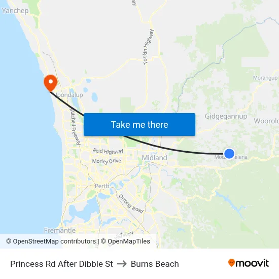Princess Rd After Dibble St to Burns Beach map