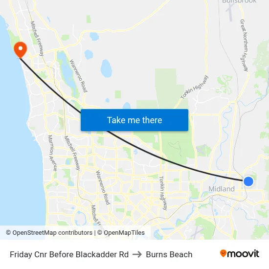 Friday Cnr Before Blackadder Rd to Burns Beach map