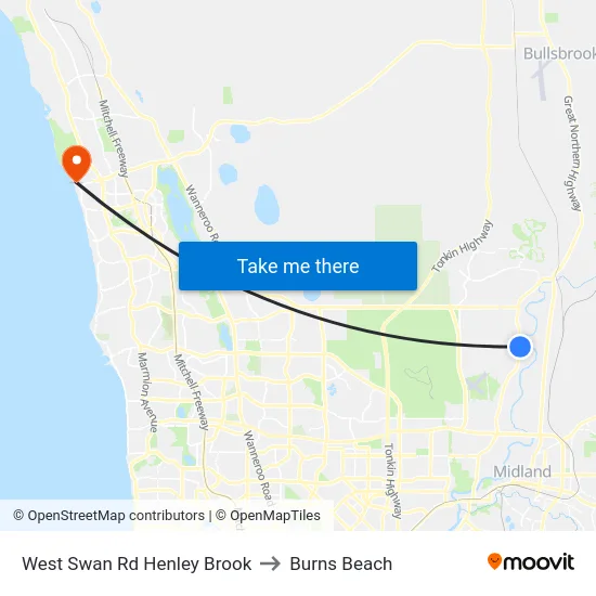 West Swan Rd Henley Brook to Burns Beach map