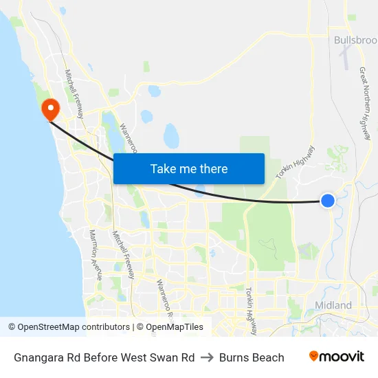 Gnangara Rd Before West Swan Rd to Burns Beach map