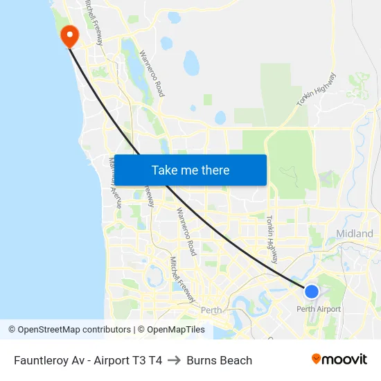 Fauntleroy Av  - Airport T3 T4 to Burns Beach map