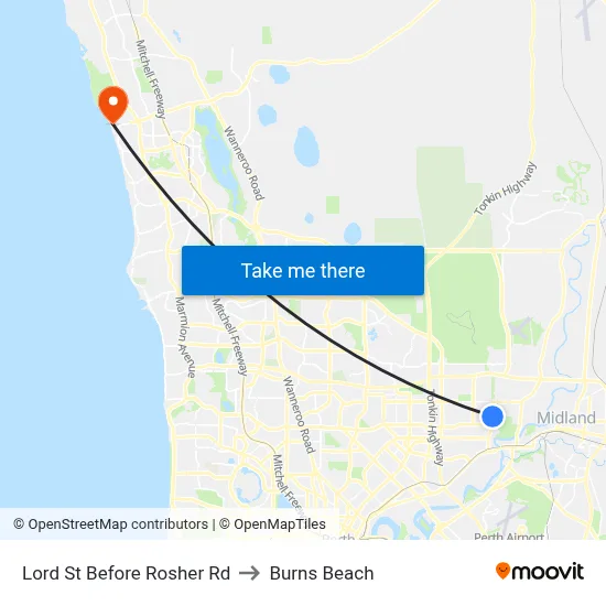 Lord St Before Rosher Rd to Burns Beach map