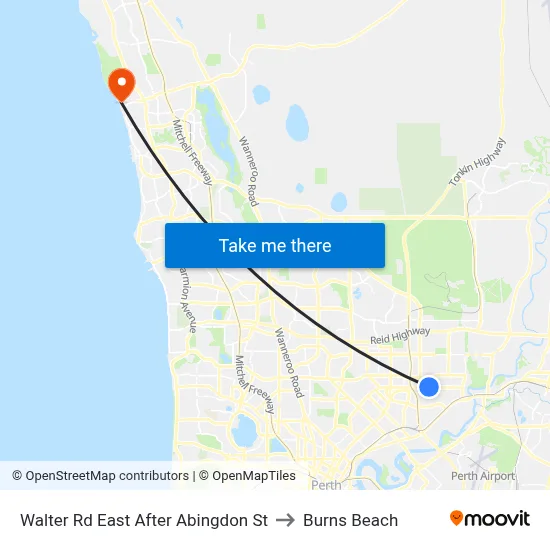 Walter Rd East After Abingdon St to Burns Beach map