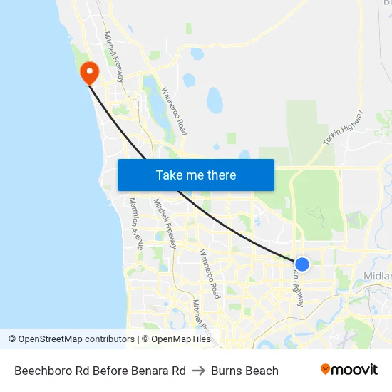 Beechboro Rd Before Benara Rd to Burns Beach map