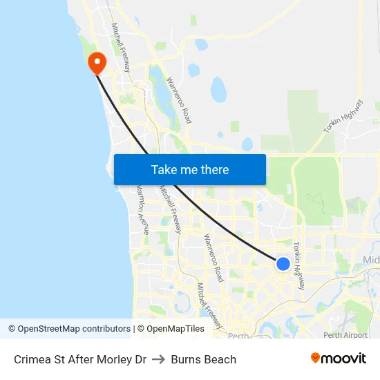 Crimea St After Morley Dr to Burns Beach map