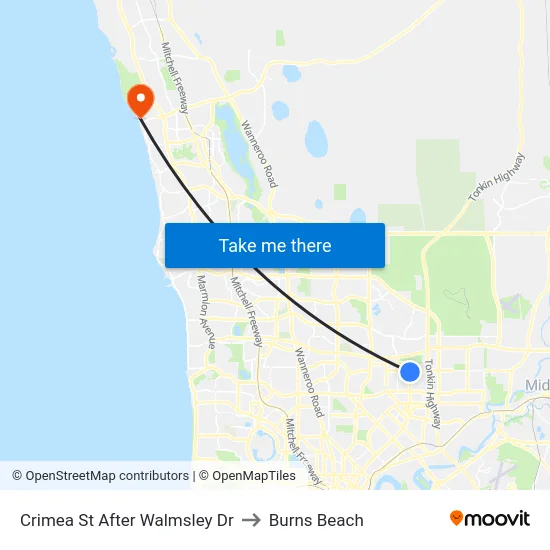 Crimea St After Walmsley Dr to Burns Beach map