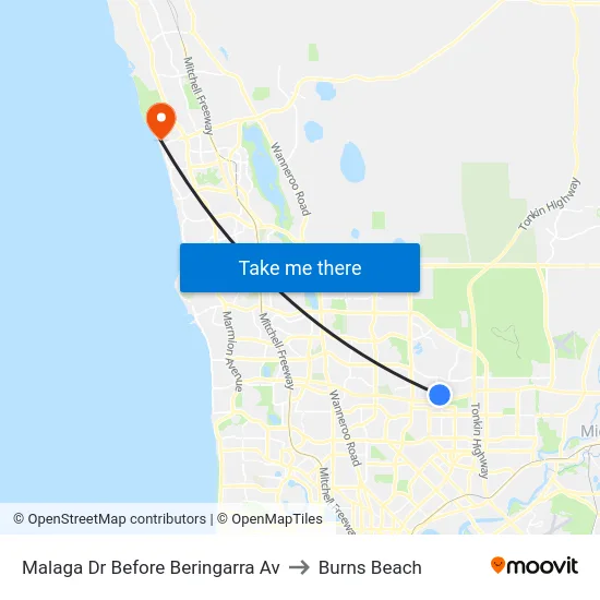 Malaga Dr Before Beringarra Av to Burns Beach map