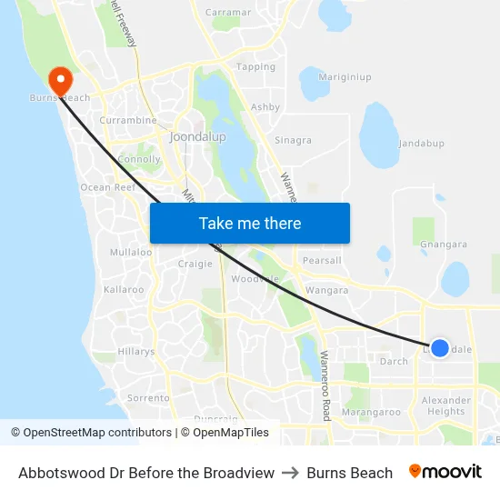 Abbotswood Dr Before the Broadview to Burns Beach map