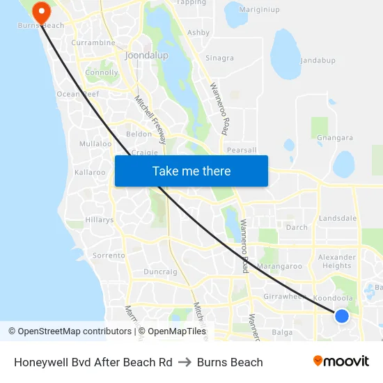 Honeywell Bvd After Beach Rd to Burns Beach map