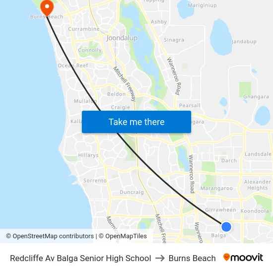 Redcliffe Av Balga Senior High School to Burns Beach map
