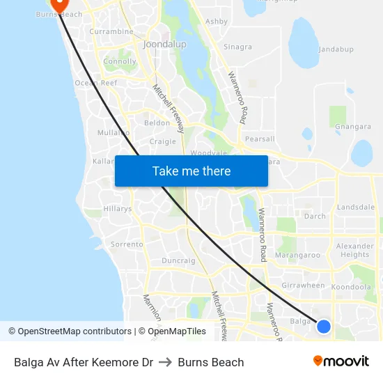Balga Av After Keemore Dr to Burns Beach map