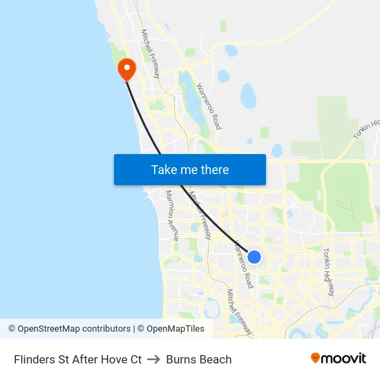 Flinders St After Hove Ct to Burns Beach map