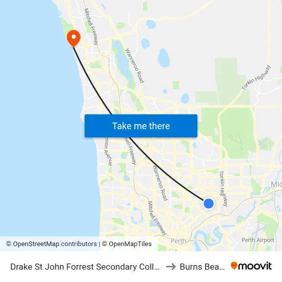 Drake St John Forrest Secondary College to Burns Beach map