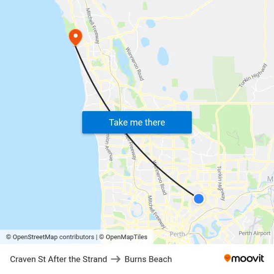 Craven St After the Strand to Burns Beach map