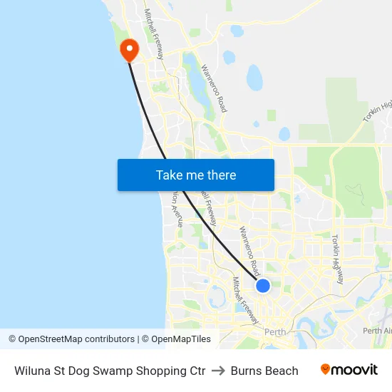 Wiluna St Dog Swamp Shopping Ctr to Burns Beach map