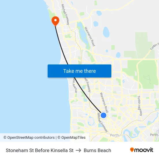 Stoneham St Before Kinsella St to Burns Beach map