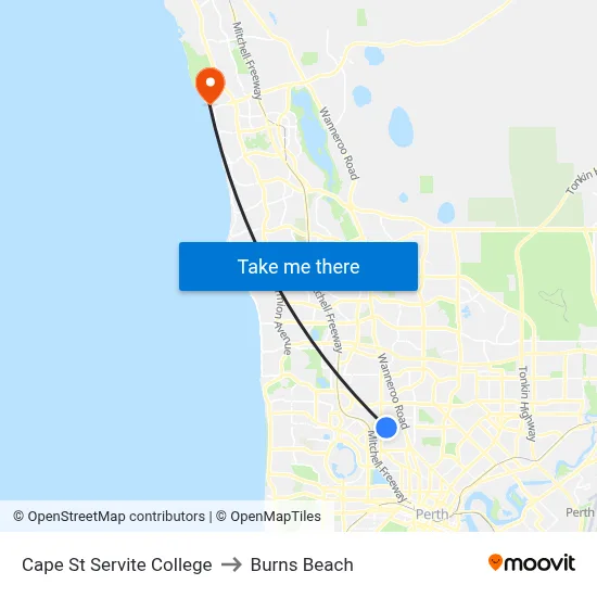 Cape St Servite College to Burns Beach map