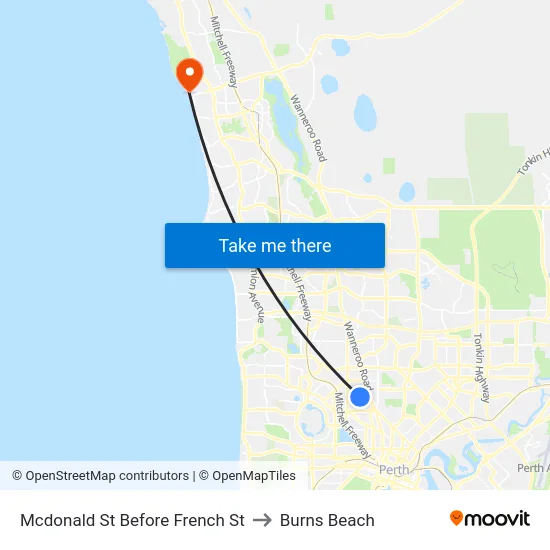 Mcdonald St Before French St to Burns Beach map