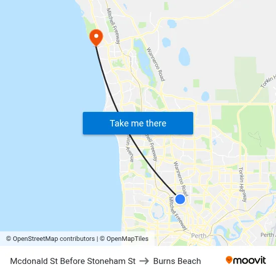 Mcdonald St Before Stoneham St to Burns Beach map