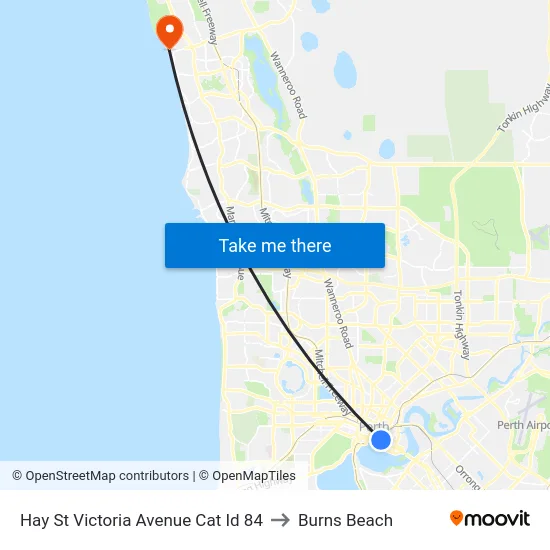 Hay St Victoria Avenue Cat Id 84 to Burns Beach map