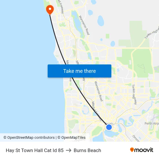Hay St Town Hall Cat Id 85 to Burns Beach map
