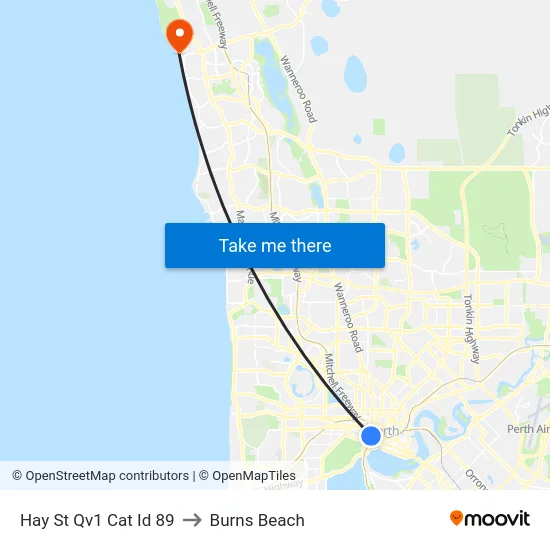 Hay St Qv1 Cat Id 89 to Burns Beach map