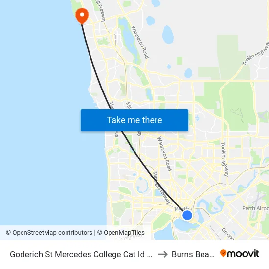 Goderich St Mercedes College Cat Id 102 to Burns Beach map