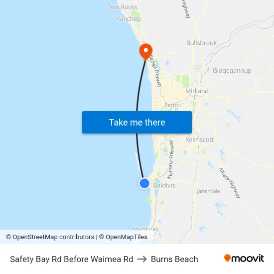 Safety Bay Rd Before Waimea Rd to Burns Beach map