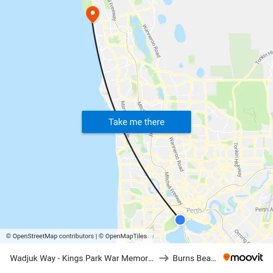 Wadjuk Way - Kings Park War Memorial to Burns Beach map