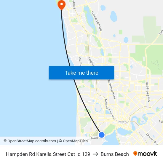 Hampden Rd Karella Street Cat Id 129 to Burns Beach map