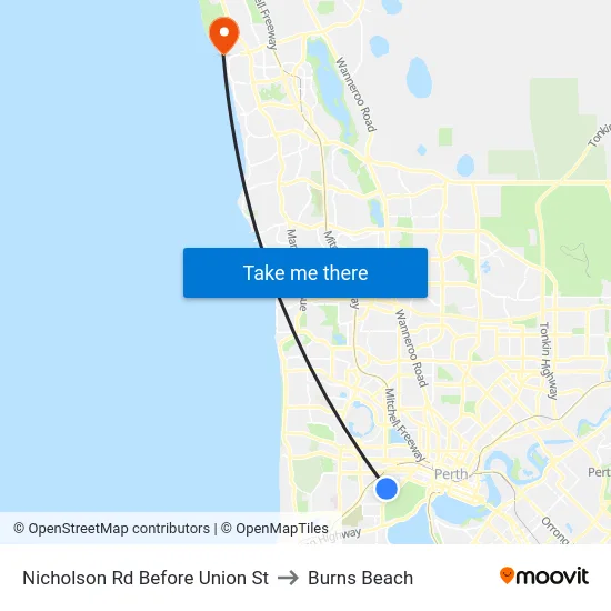 Nicholson Rd Before Union St to Burns Beach map