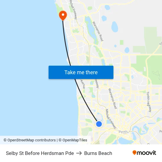 Selby St Before Herdsman Pde to Burns Beach map