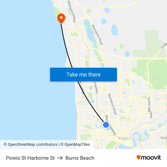 Powis St Harborne St to Burns Beach map