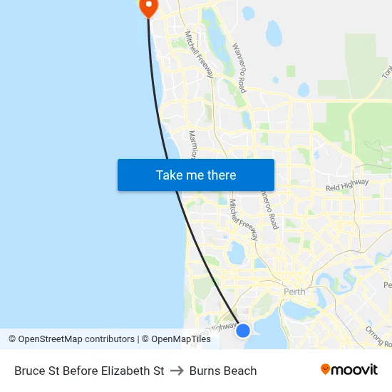 Bruce St Before Elizabeth St to Burns Beach map