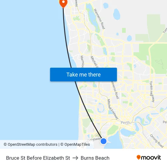 Bruce St Before Elizabeth St to Burns Beach map
