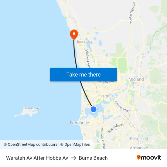 Waratah Av After Hobbs Av to Burns Beach map
