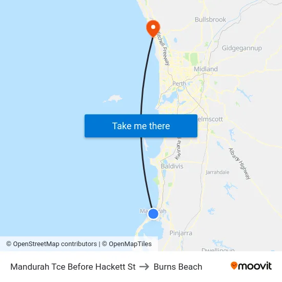 Mandurah Tce Before Hackett St to Burns Beach map