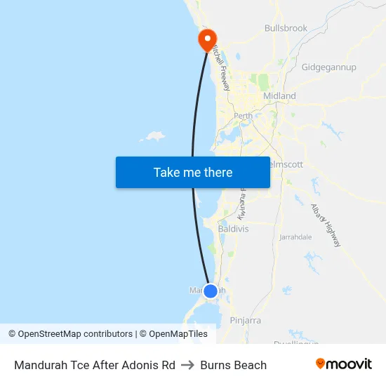 Mandurah Tce After Adonis Rd to Burns Beach map