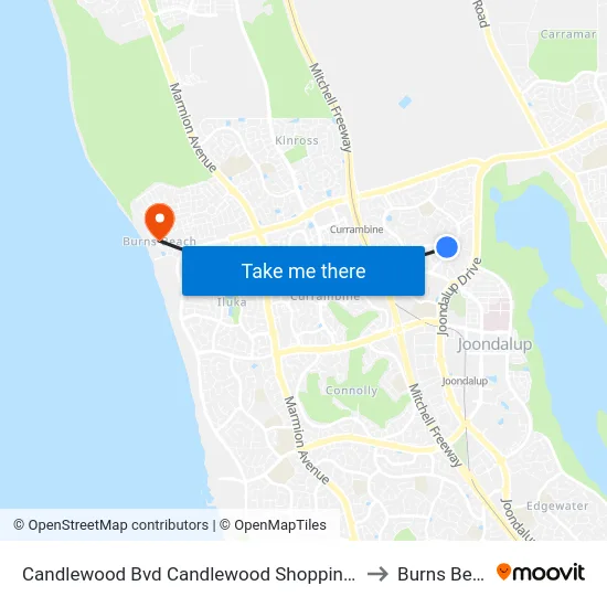 Candlewood Bvd Candlewood Shopping Centre to Burns Beach map