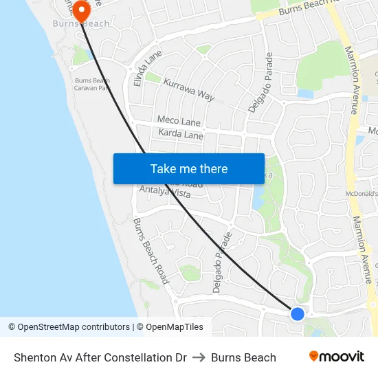 Shenton Av After Constellation Dr to Burns Beach map