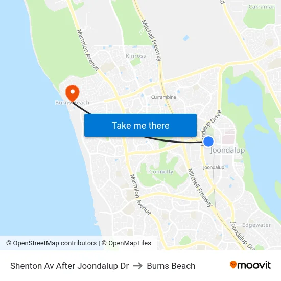 Shenton Av After Joondalup Dr to Burns Beach map