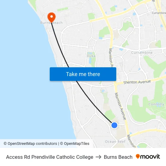 Access Rd Prendiville Catholic College to Burns Beach map