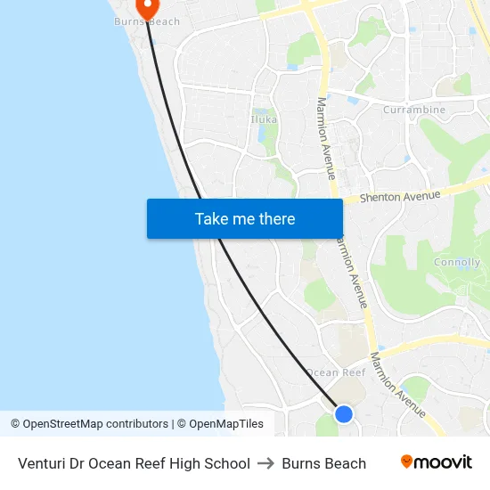 Venturi Dr Ocean Reef High School to Burns Beach map