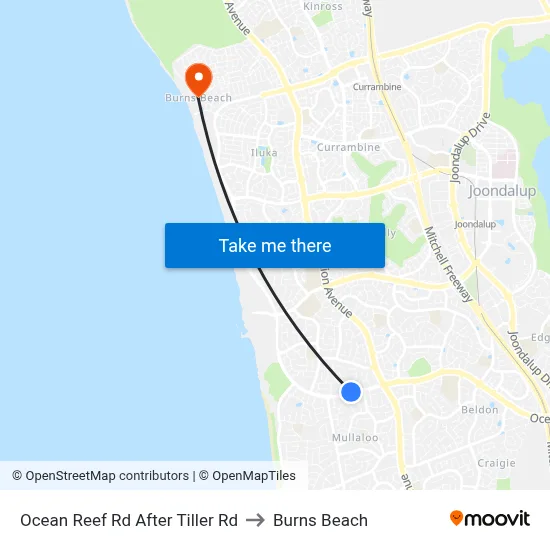 Ocean Reef Rd After Tiller Rd to Burns Beach map