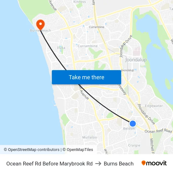 Ocean Reef Rd Before Marybrook Rd to Burns Beach map