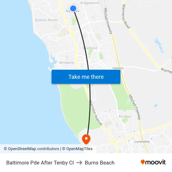 Baltimore Pde After Tenby Cl to Burns Beach map