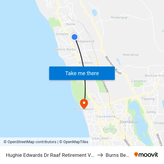Hughie Edwards Dr Raaf Retirement Village to Burns Beach map
